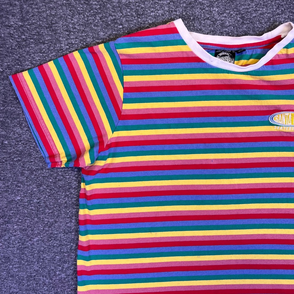 Santa Cruz Striped Shirt Mens Medium Multi-Color Skate Casual Rainbow Logo - Picture 10 of 16
